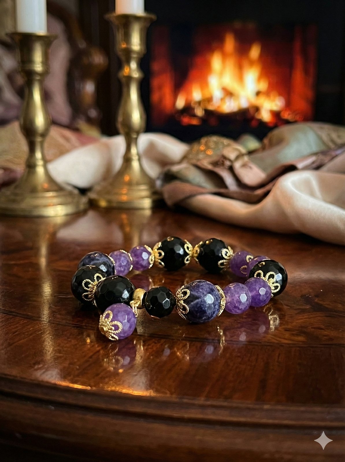 Браслет «Контраст Роскоши» — Аметист, Чёрный агат