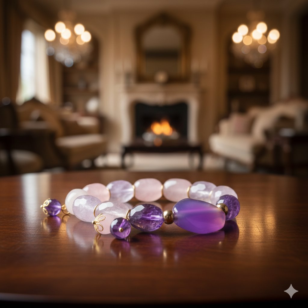 Браслет «Лиловая Страсть» — Аметист, Розовый кварц, Горный хрусталь, Лазурит