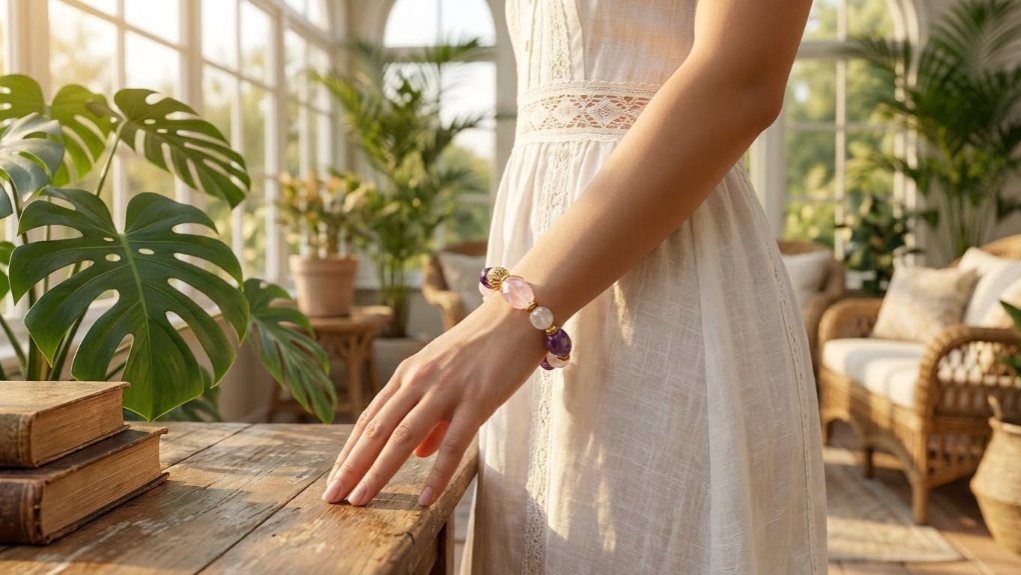 Браслет «Лавандовый Шик» — Аметист, Розовый кварц, Горный хрусталь, Лазурит