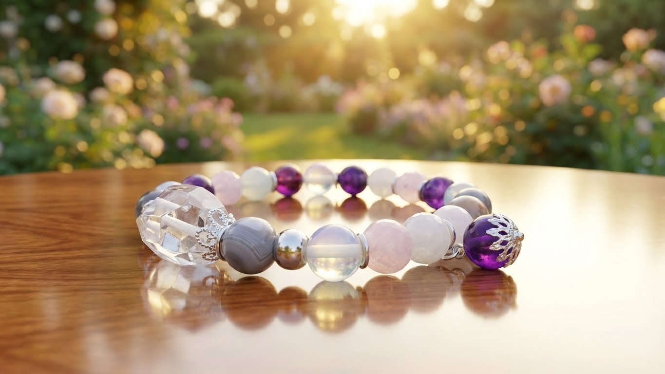 Браслет «Лавандовая Мечта» — Аметист, Розовый кварц, Агат