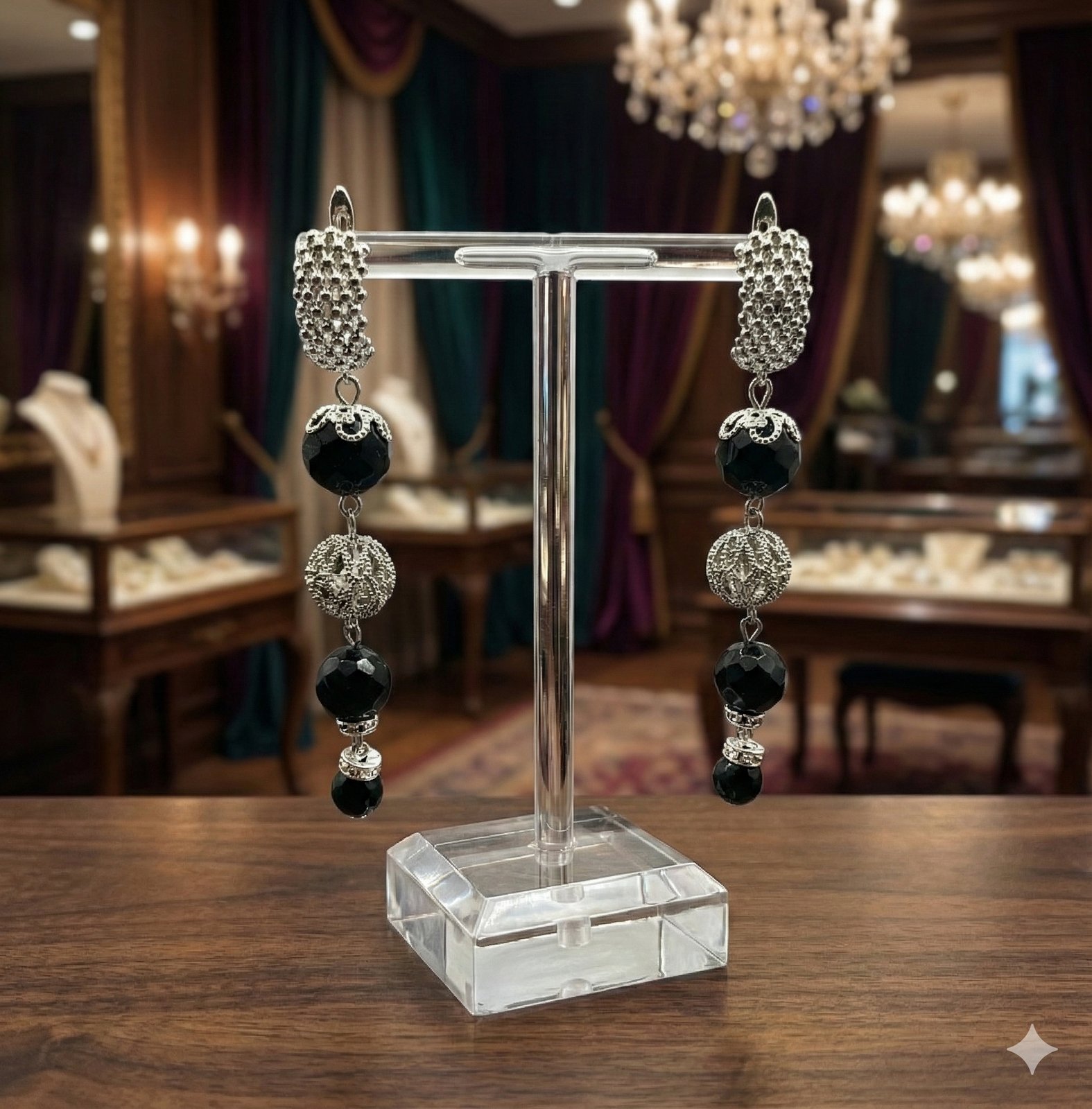 Серьги «Королевская Ночь» — Чёрный агат