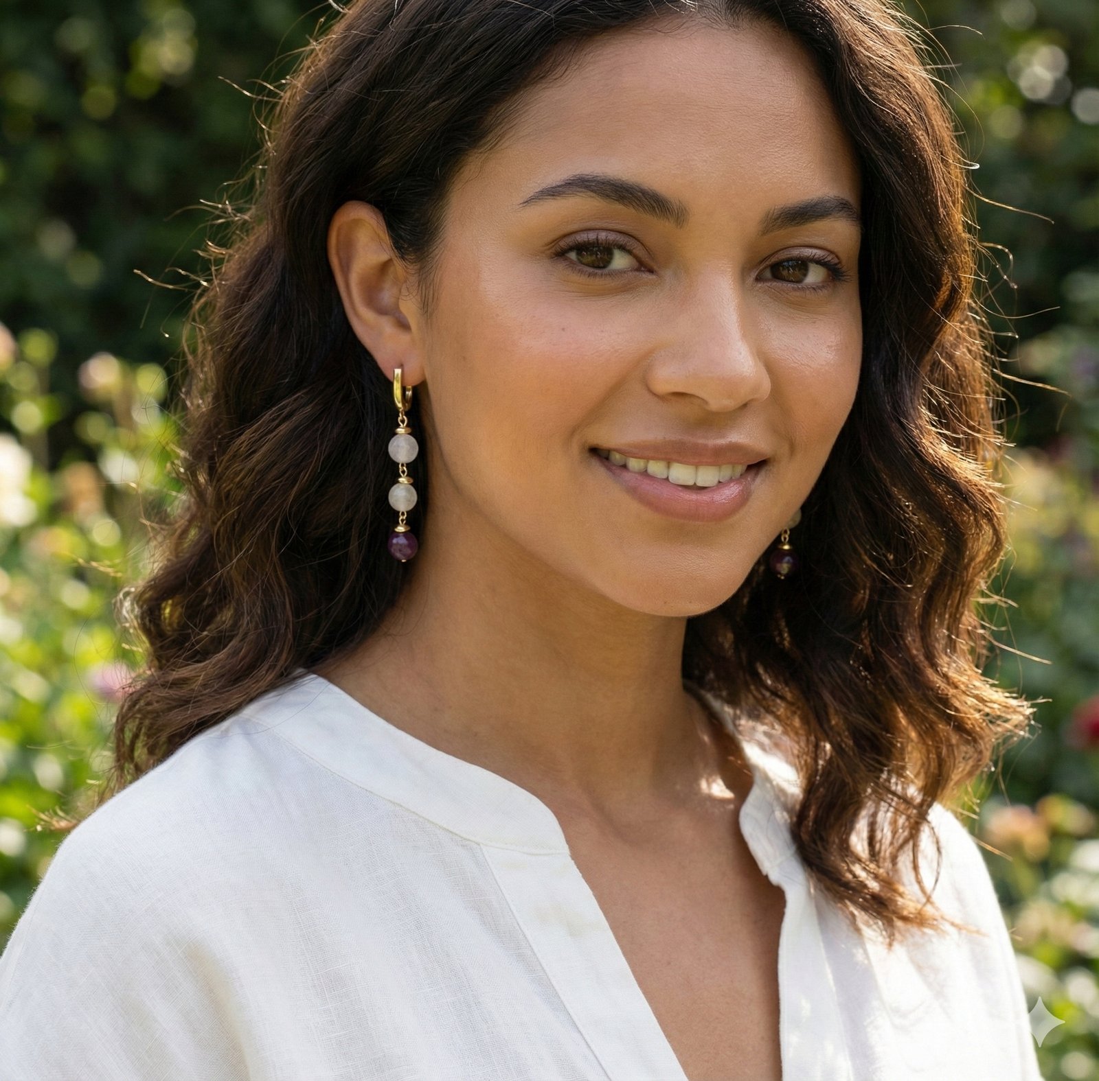 Серьги «Розовый Закат» — Розовый кварц, Гранат