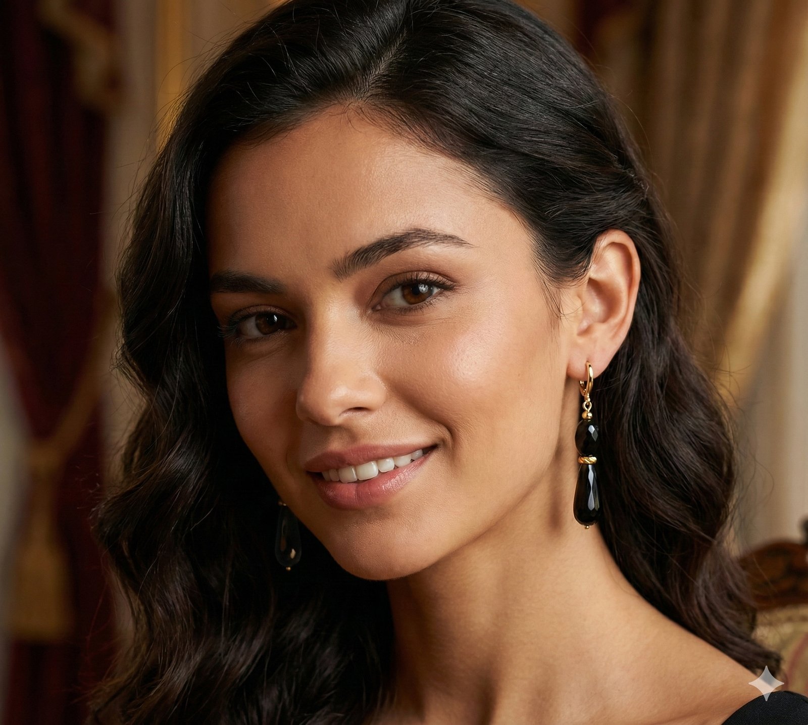 Серьги «Золотая Капля» — Чёрный агат