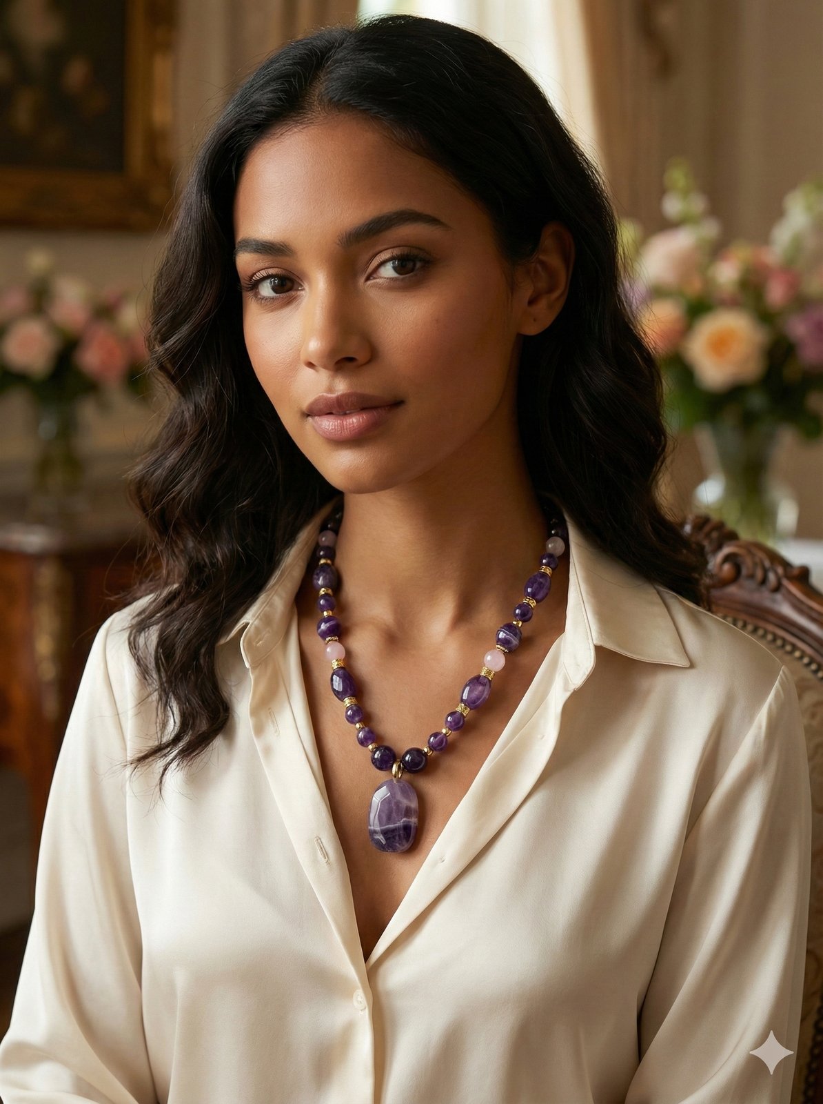 Ожерелье «Глубокая Гармония» — Аметист, Розовый кварц