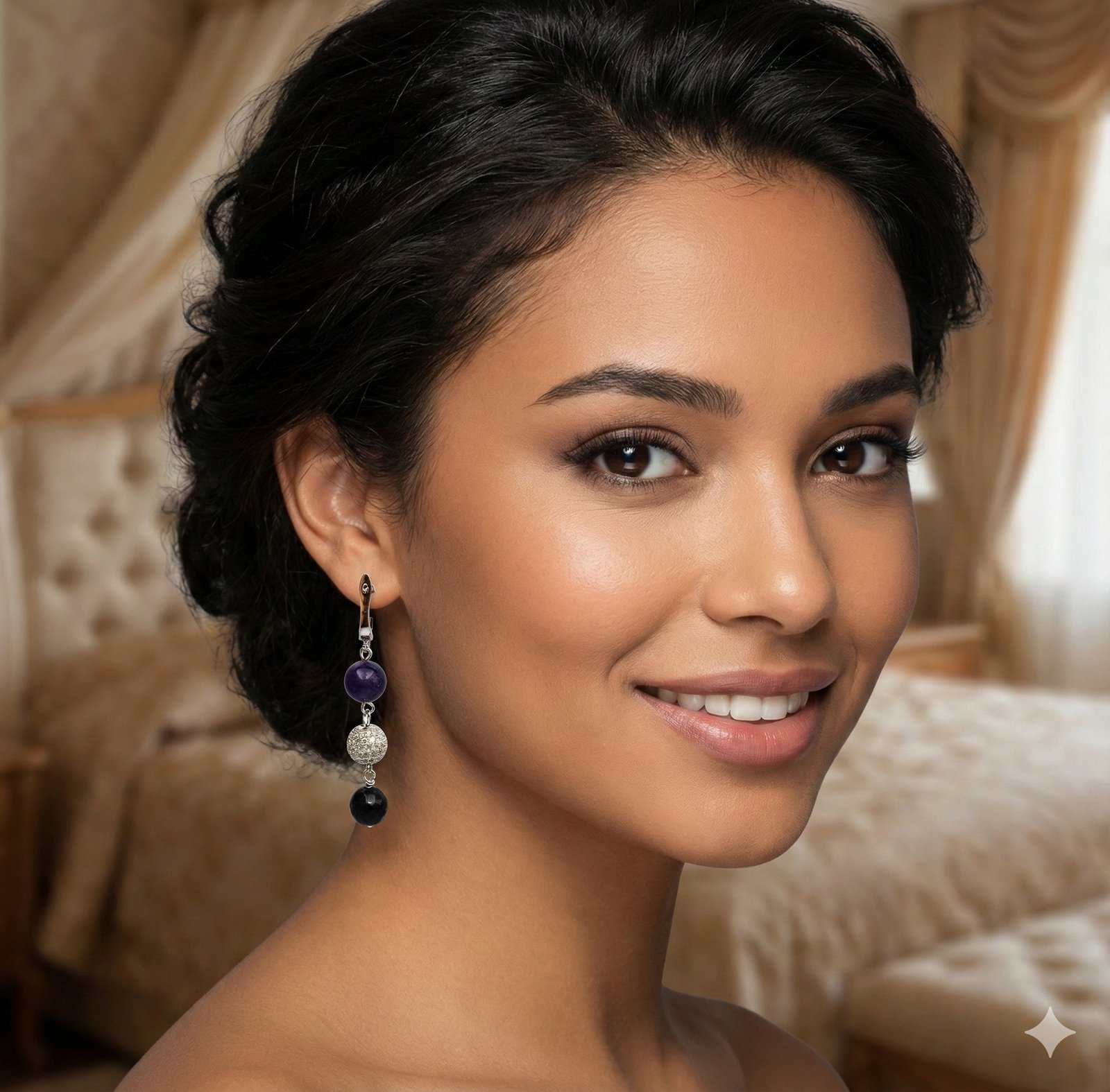 Серьги «Ночная Гармония» — Аметист, Чёрный агат