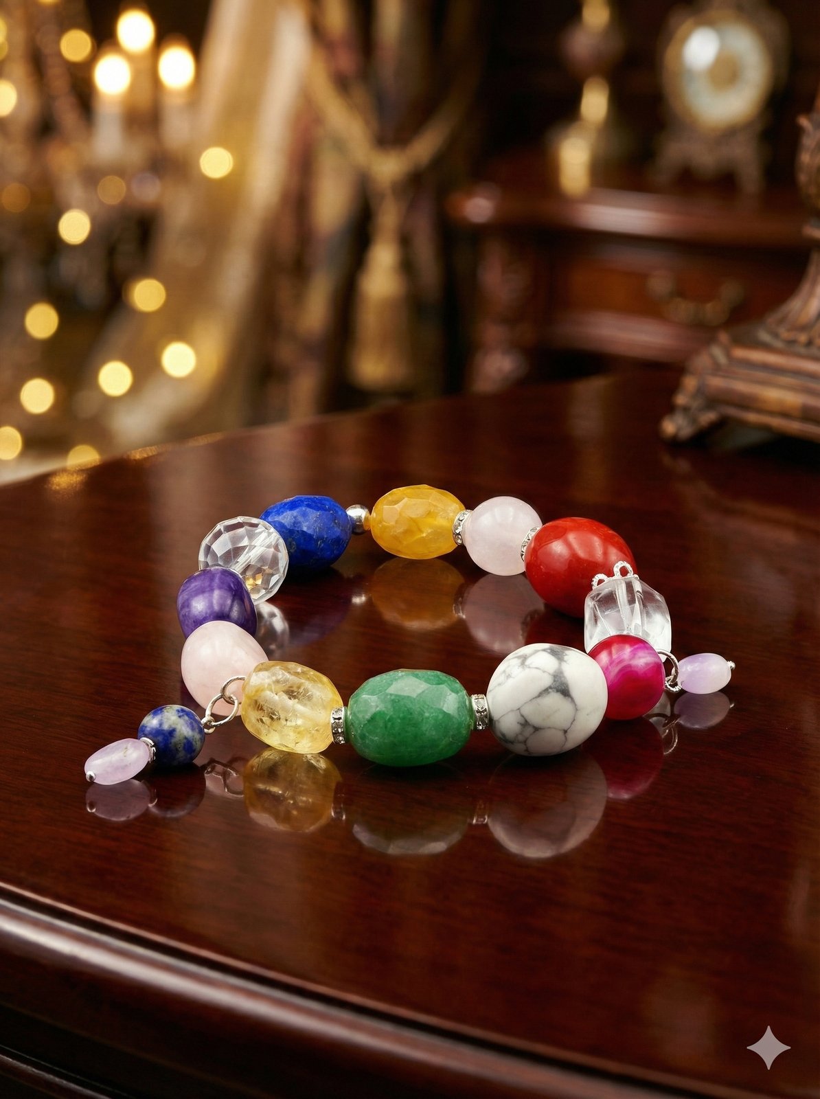 Браслет «Радуга Жизни» — Лазурит, Яшма, Розовый кварц, Аметист, Цитрин, Горный хрусталь, Гематит