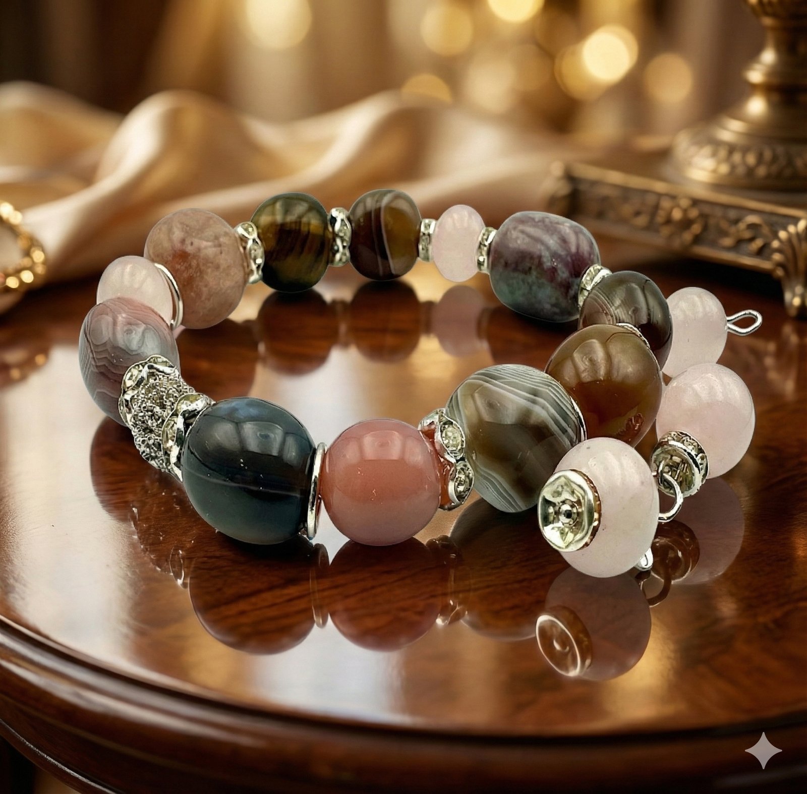 Браслет «Осенний Калейдоскоп» — Агат, Розовый кварц, Яшма