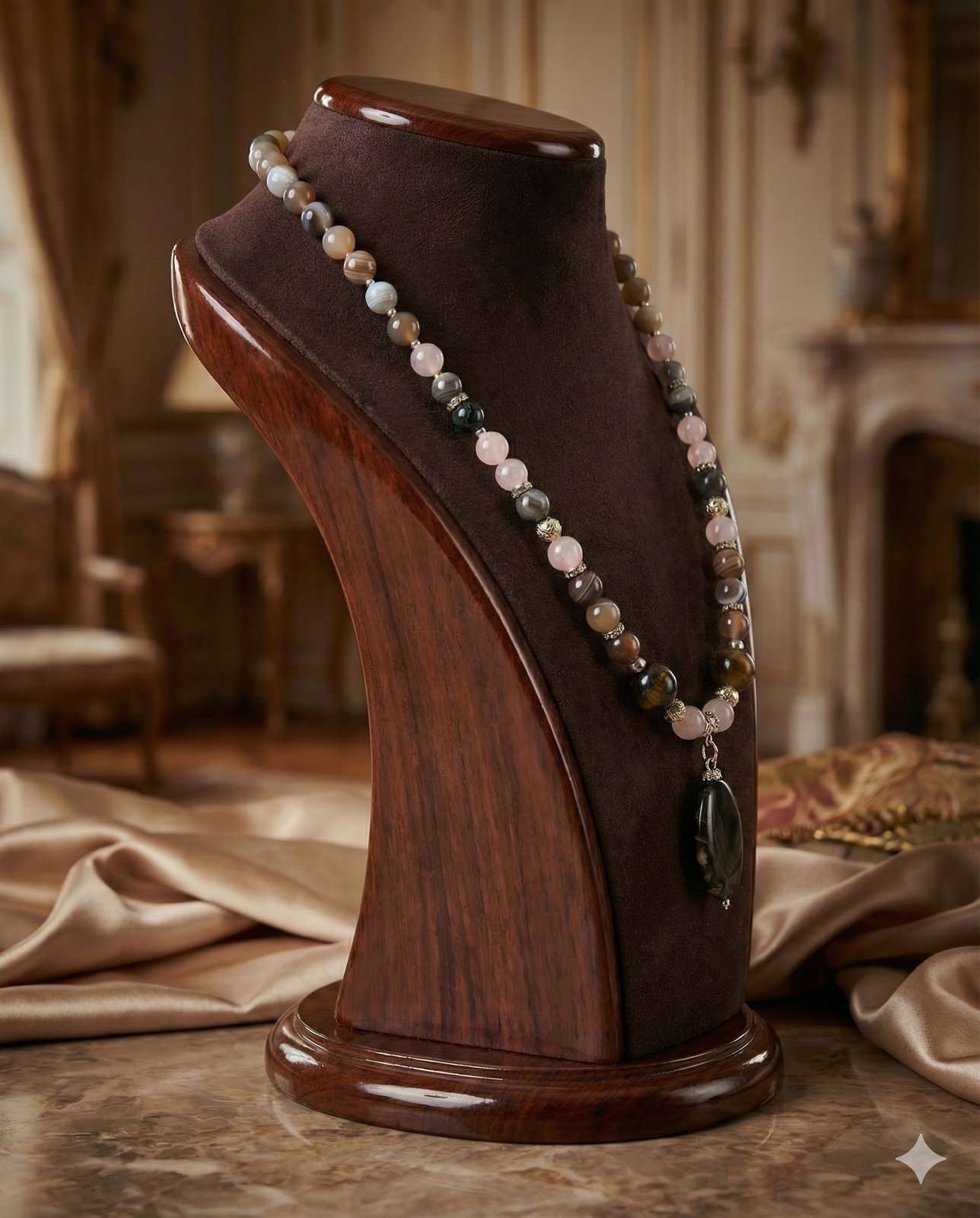 Ожерелье «Энергия Баланса» — Розовый кварц, Агат