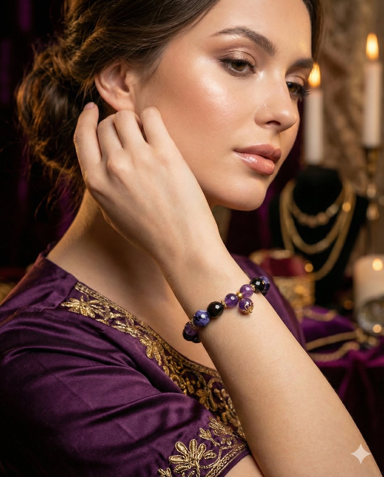 Браслет «Магия Ночи» — Аметист, Чёрный агат